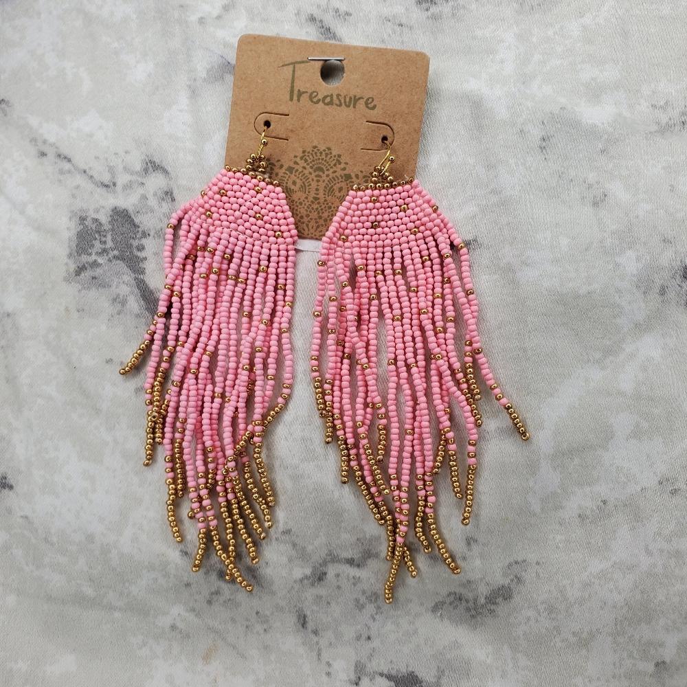 Pink & Gold Beaded Earrings